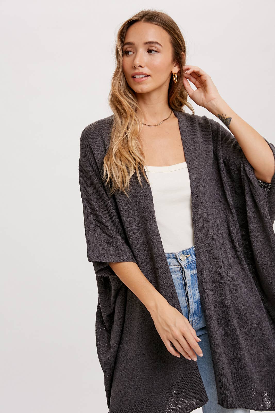 Wide Sleeve Open Front Cardigan