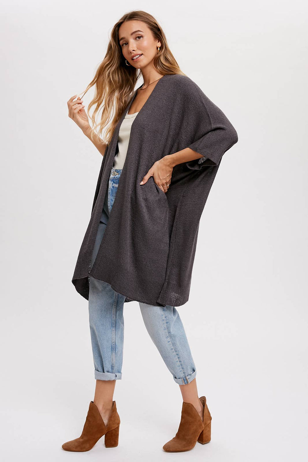 Wide Sleeve Open Front Cardigan