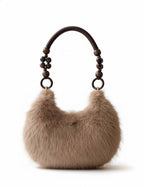 Fluffy Beaded Handle Shoulder Bag