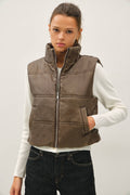 Women’s Cropped Faux Leather Puffer Vest