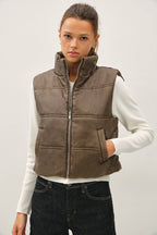 Women’s Cropped Faux Leather Puffer Vest