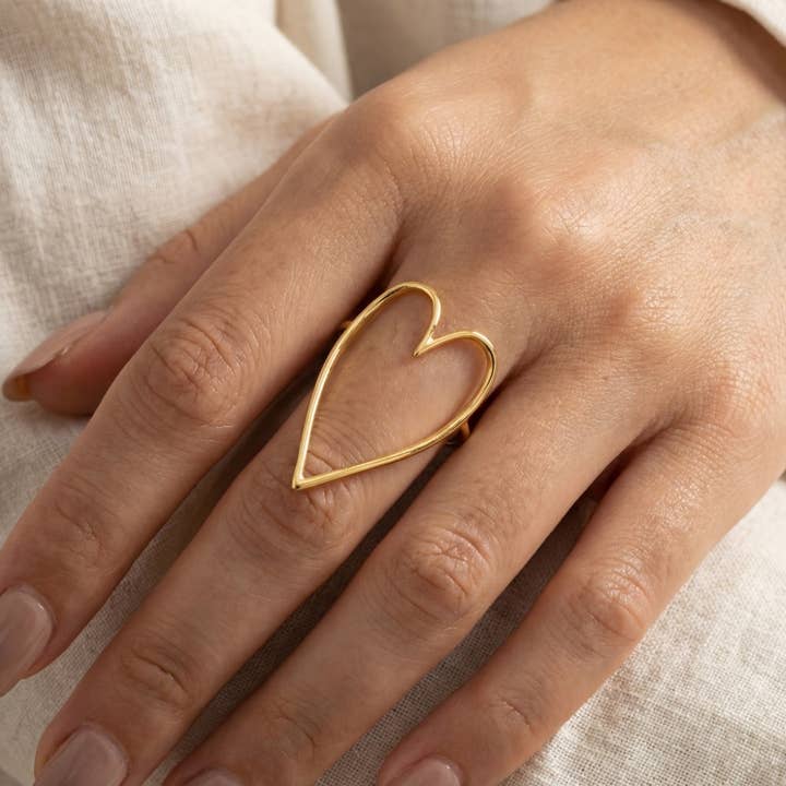 Minimalist Heart Cut Out Ring - Dainty Open Heart Band