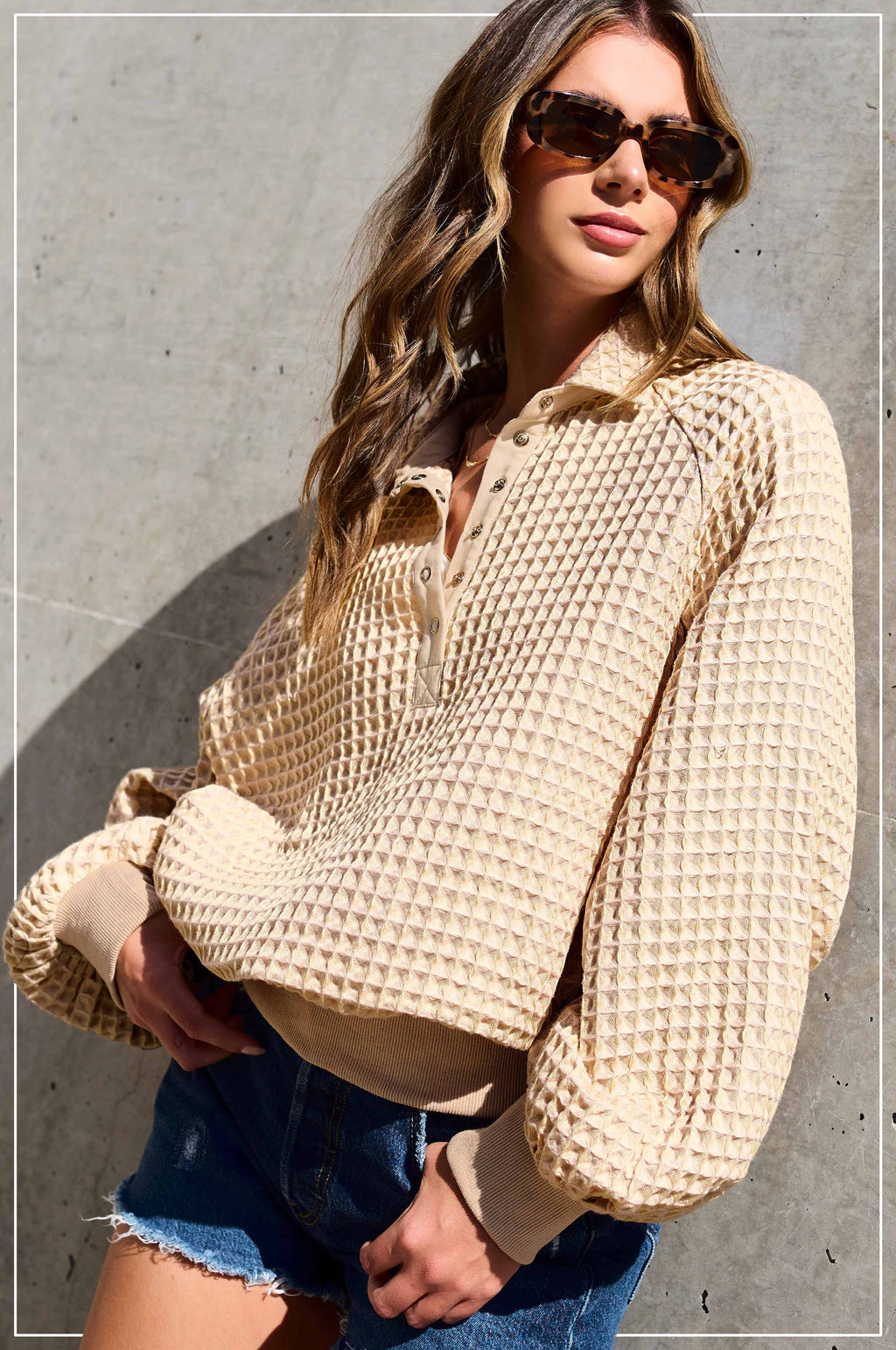 Two-Toned Textured Snap Pullover