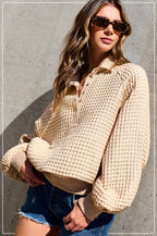 Two-Toned Textured Snap Pullover