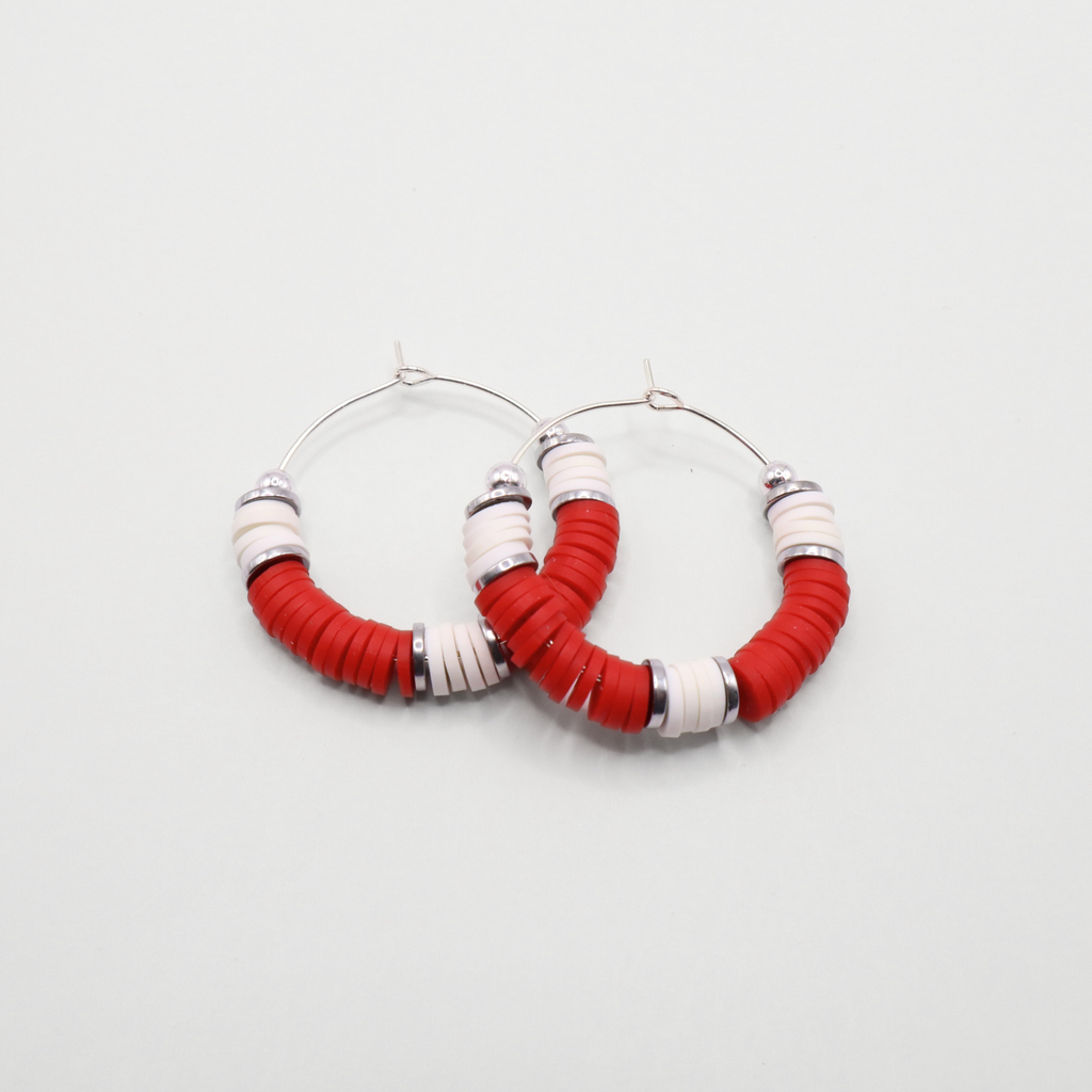 Red and White Game Day Hoop Earrings