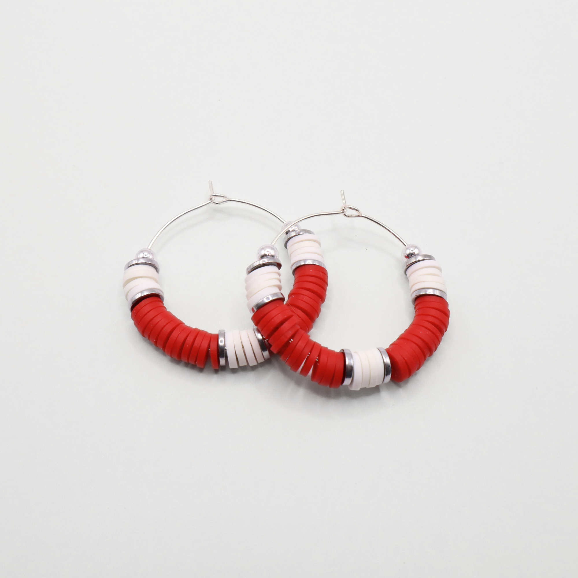 Red and White Game Day Hoop Earrings