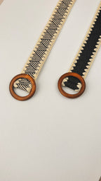 Whipstitch Raffia Belt with Wooden Round Buckle