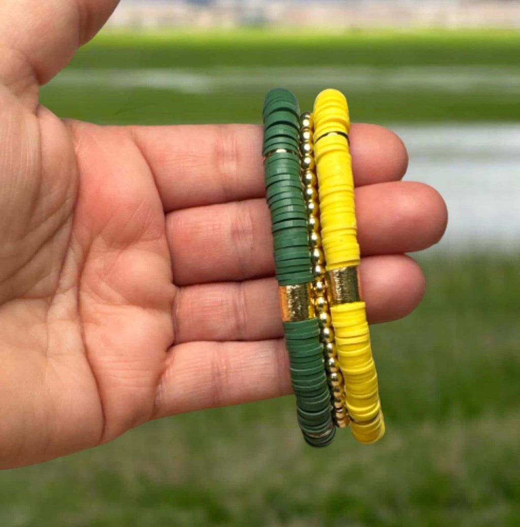 Green and Yellow Game Day Bracelet Stack