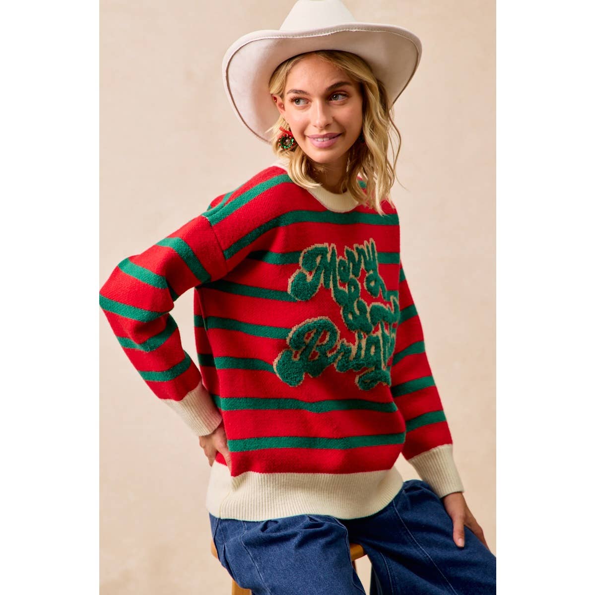 CHRISTMAS THEME STRIPE KNIT TOP