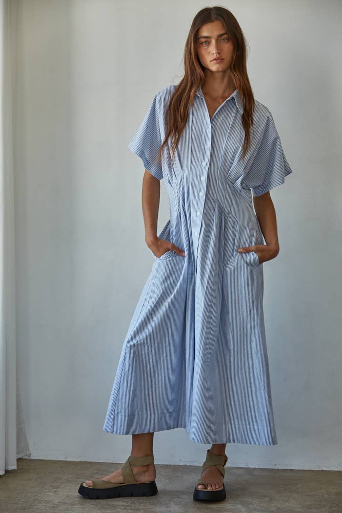 Striped Pleated Flare Dress