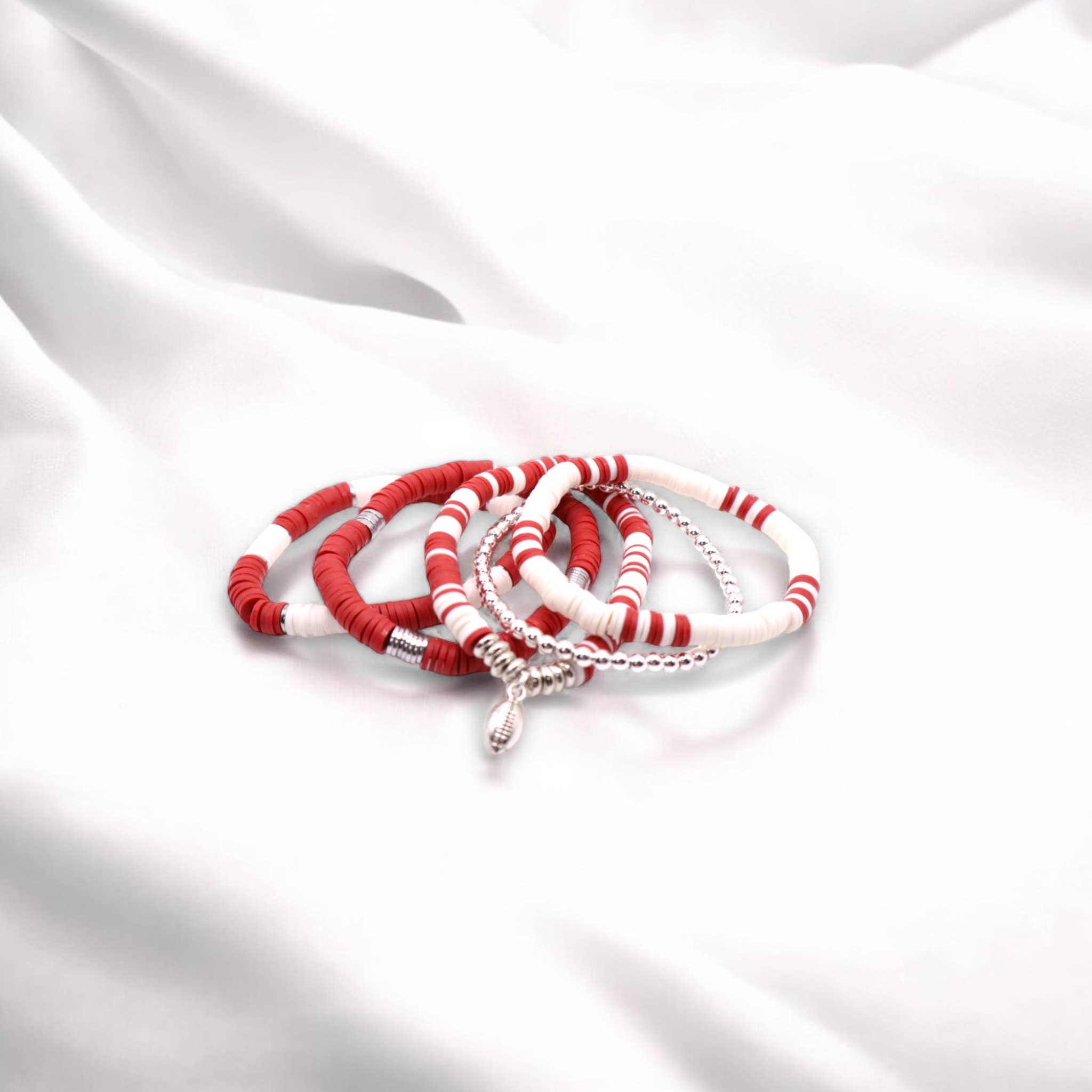 Dark Red and White Game Day Bracelet Stack