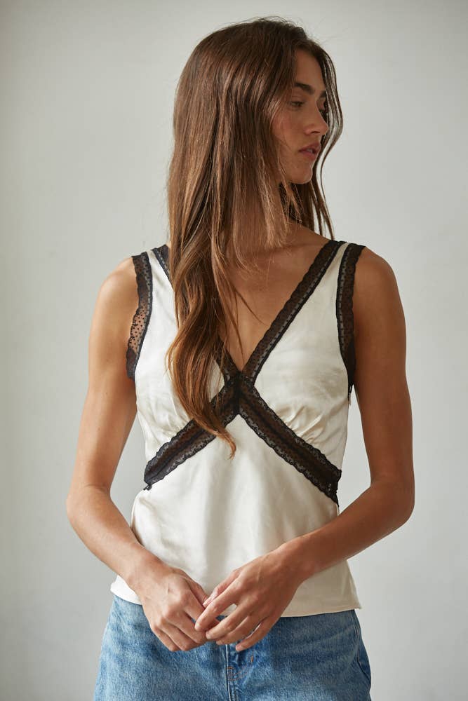 Satin Contrast Lace Top