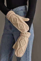 Beige Cable Knit Mittens