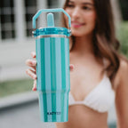 Aqua and Green Striped 30 Oz Cabana Tumbler