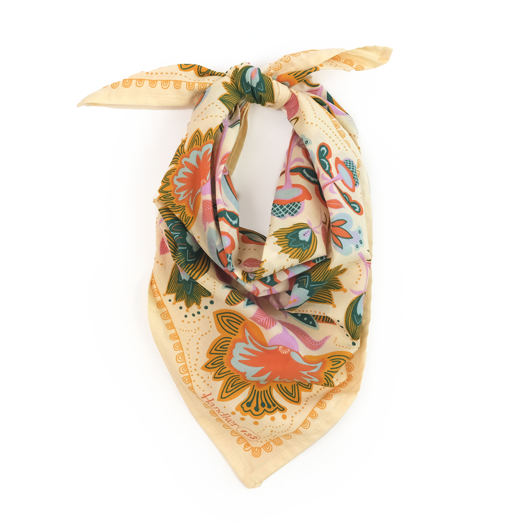 Ingrid Cotton Bandana – Cream & Teal