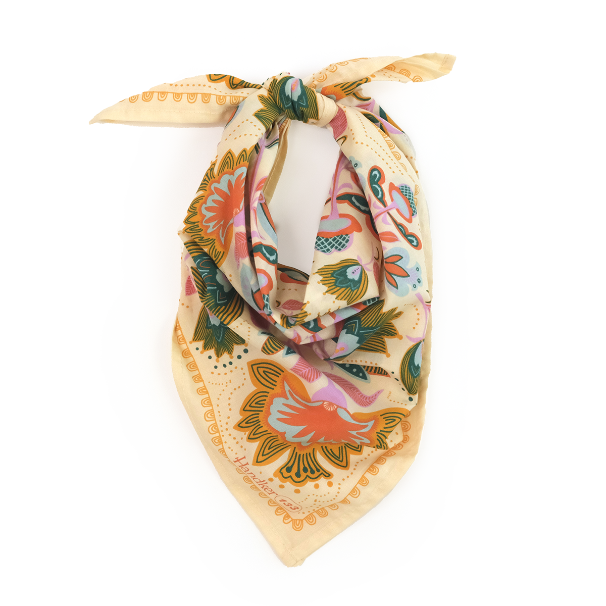 Ingrid Cotton Bandana – Cream & Teal