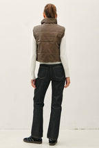 Women’s Cropped Faux Leather Puffer Vest