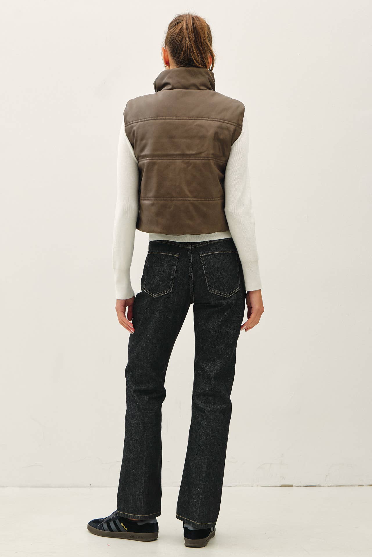 Women’s Cropped Faux Leather Puffer Vest